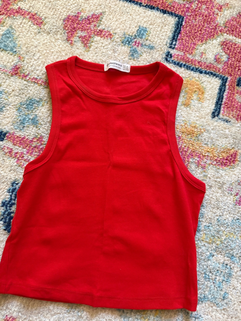 stradivarius Red Ribbed Tank Top